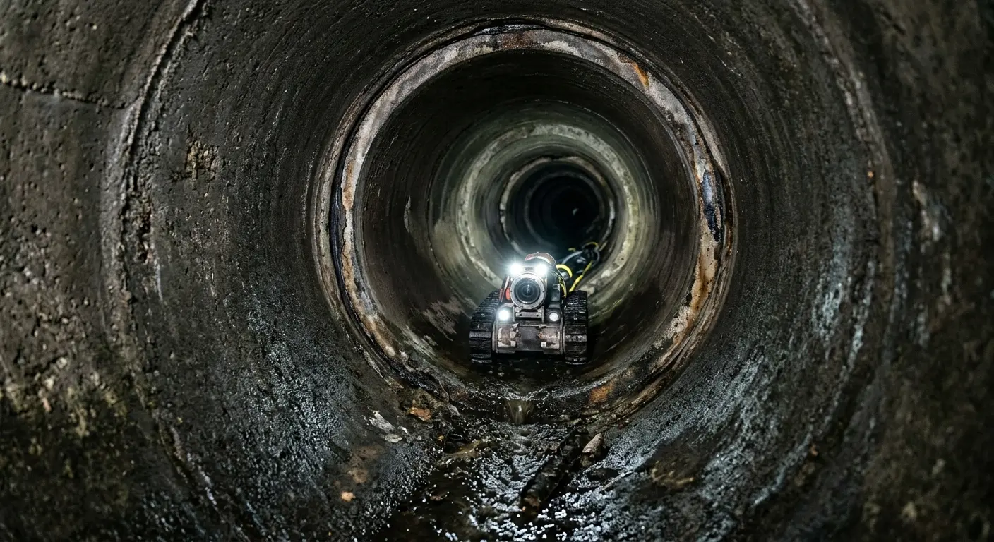 Robotic sewer camera inspecting pipe interior for Sewer Line Cleaning in Kinross