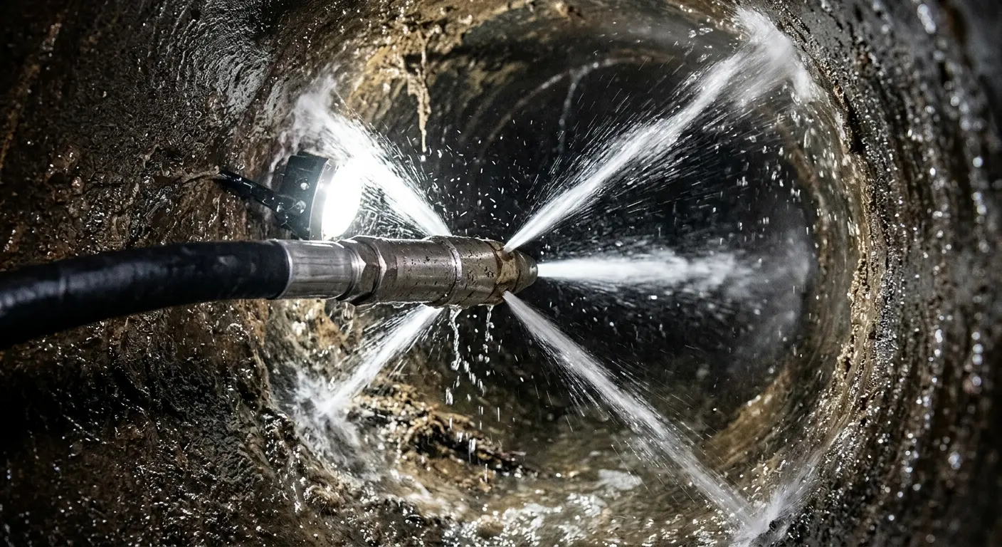 High-pressure hydro jetting nozzle cleaning sewer pipe for Sewer Line Relining in Kinross